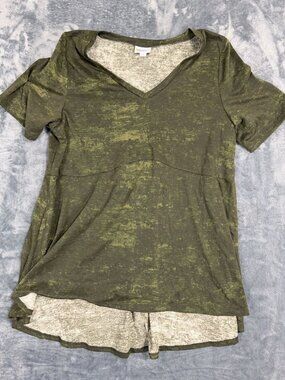 Lularoe Green Burnout V-Neck High-Low Short Sleeve Top Womens Size L